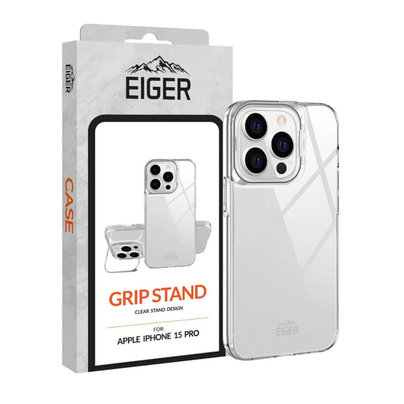 Eiger - IPhone 15 PRO Coque Rigide Grip Stand Case Clair 3 Eiger - IPhone 15 PRO Coque Rigide Grip Stand Case Clair