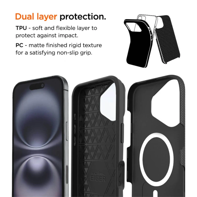 Eiger - IPhone 16 Plus Coque Rigide NORTH Case MagSafe Noir 5 Eiger - IPhone 16 Plus Coque Rigide NORTH Case MagSafe Noir – Image 3