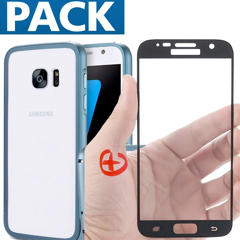 Pack Coque Aluminium + Protection écran Verre Trempé Intégrale Samsung Galaxy S7 3 Pack Coque Aluminium + Protection écran Verre Trempé Intégrale Samsung Galaxy S7