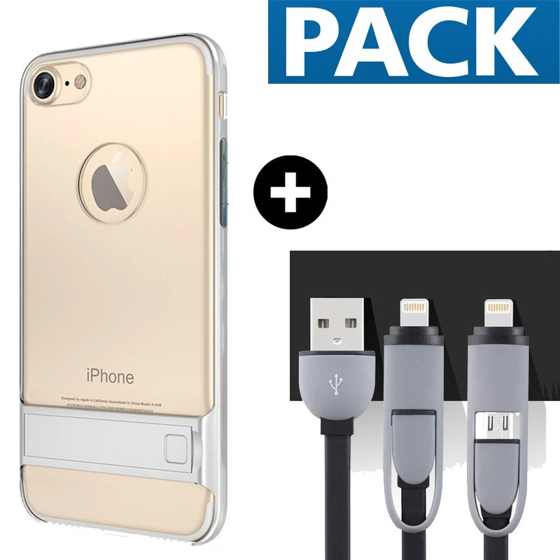 Pack Coque Bimatière Transparente + Câble USB 2-en-1 Apple IPhone 7/8 3 Pack Coque Bimatière Transparente + Câble USB 2-en-1 Apple IPhone 7/8